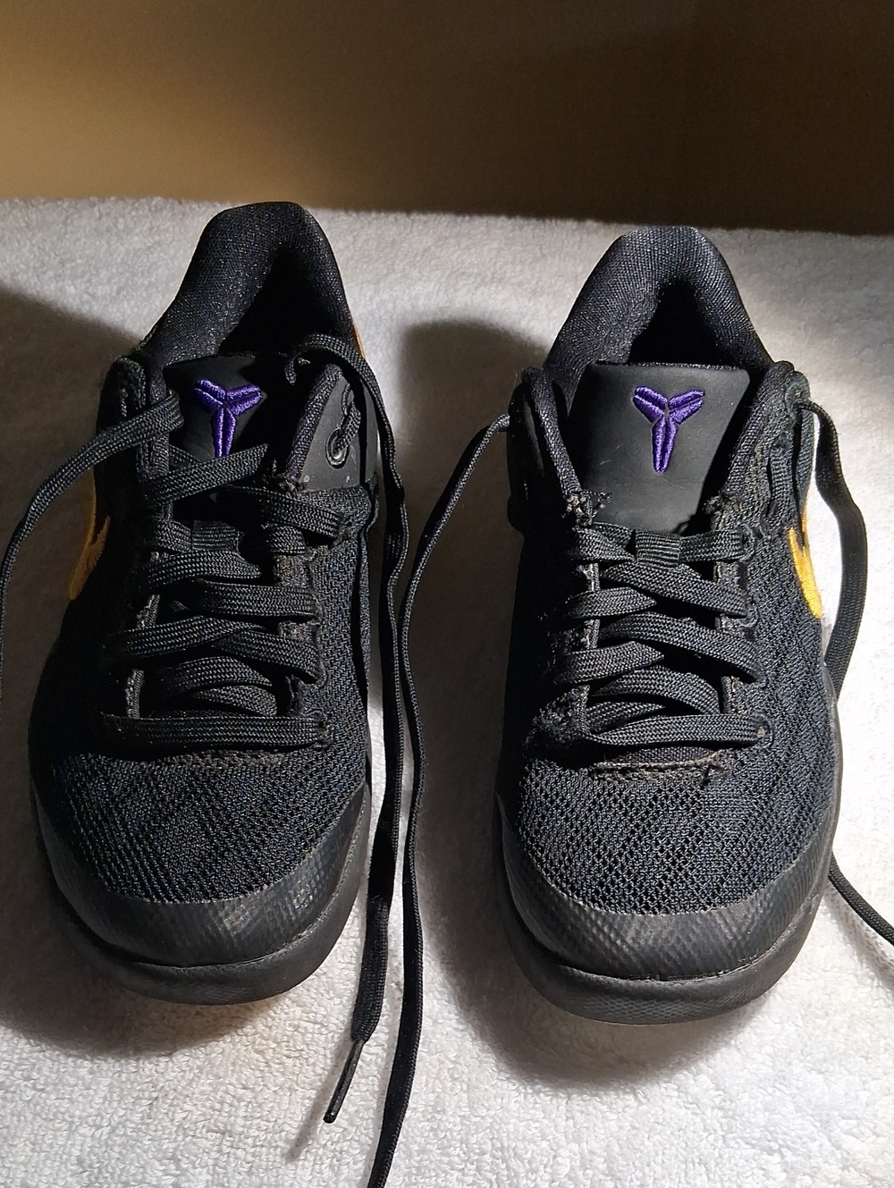 Nike Black Basketball Shoes with Purple Kobe Logo and Gold Swoosh